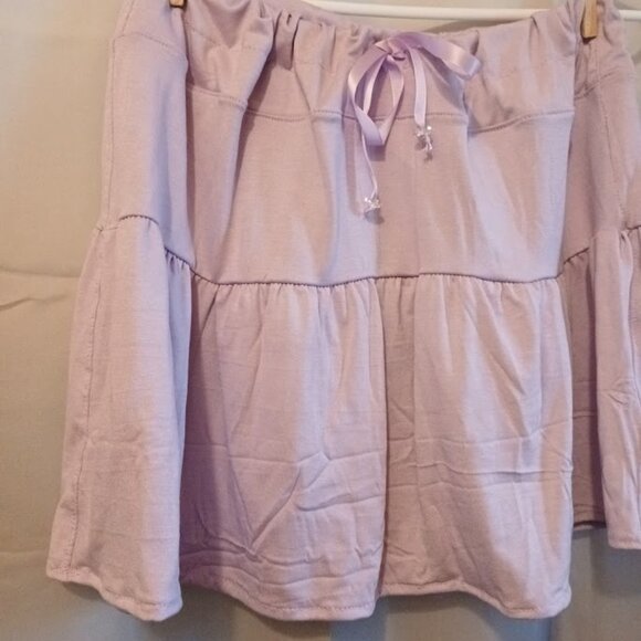 New Tiered Mini Skirt M 8/10 Lavender Drawstring waist Ribbon and beads Stretch - Picture 5 of 7